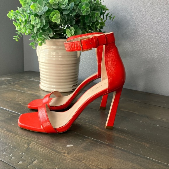 stuart weitzman Heels 9 Poppy Red-Orange Summer Nudist Strappy Women’s - Picture 7 of 12